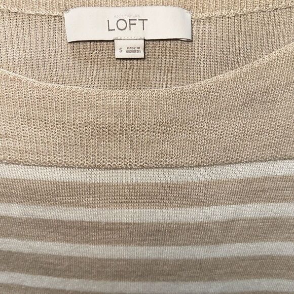 The Loft Ann Taylor Beige Tan White Striped Cardigan Shirt Top Blouse Small S - Picture 4 of 5